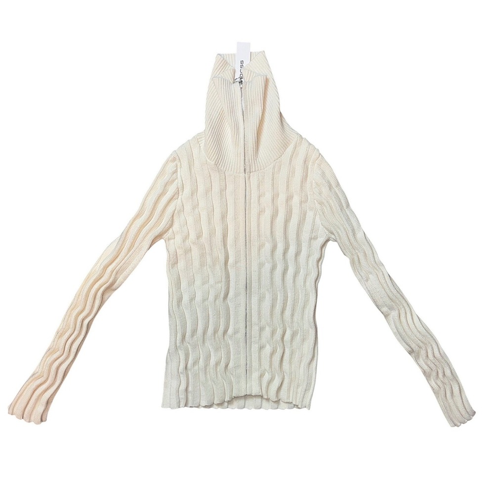 Vigoss Cream Wavy Ribbed Quarter Zip Mock Neck Sweater VC-W02514A NWT‎